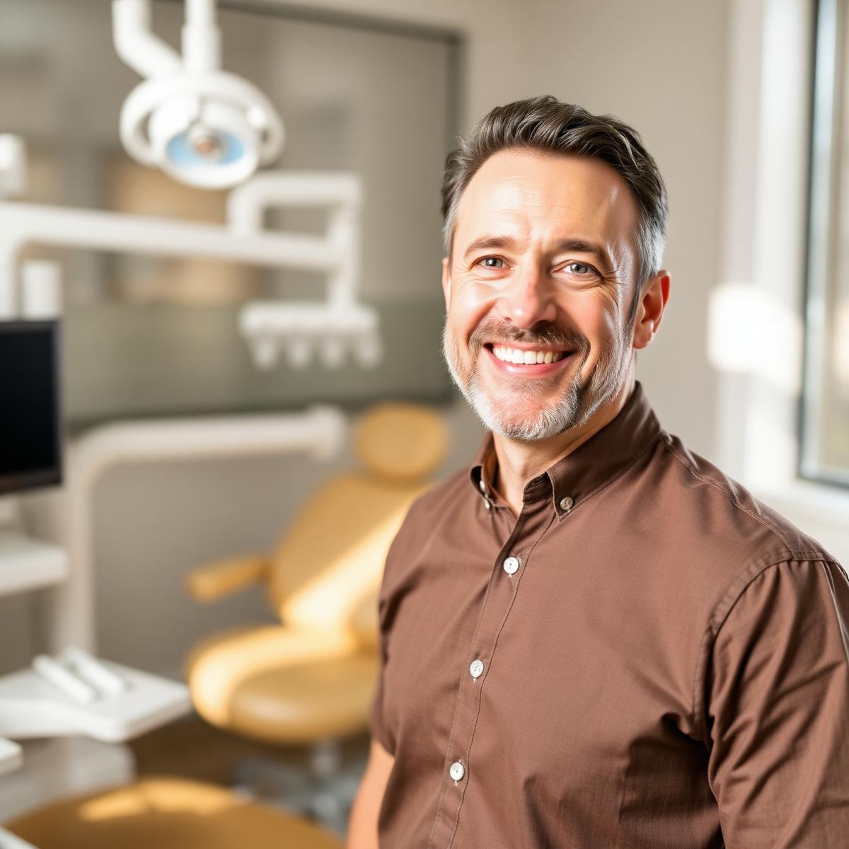 Patient smiling confidently after full-mouth dental implant treatment